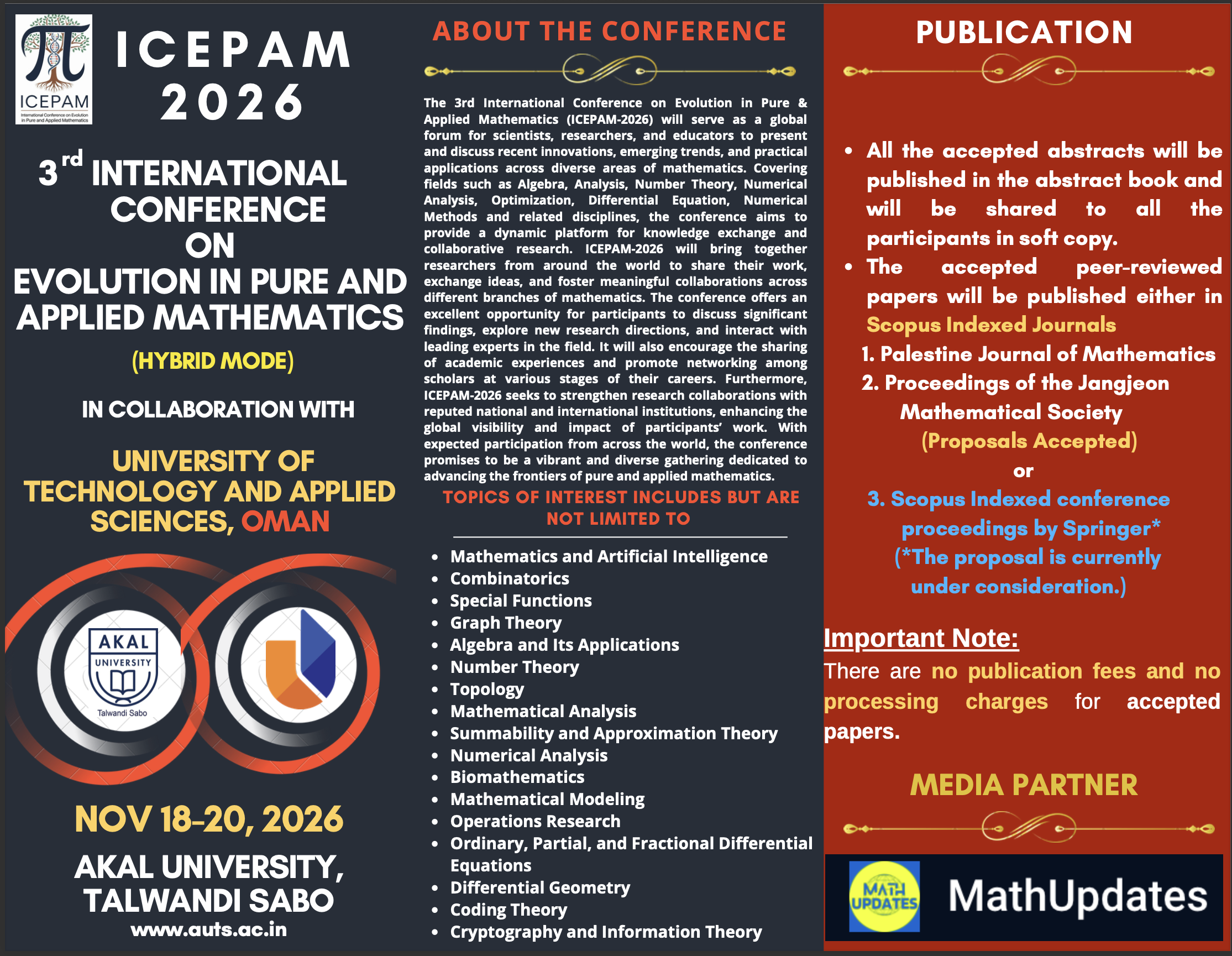 3rd International Conference on Evolution in Pure and Applied Mathematics